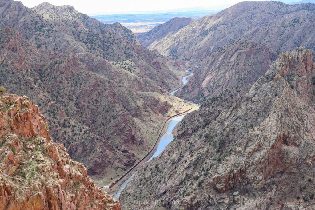Aerial view of the Royal Gorge railroad route near Denver